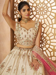 Marvelous Off - White Floral Embroidered Silk Engagement Wear Lehenga Choli - Ethnic Plus In