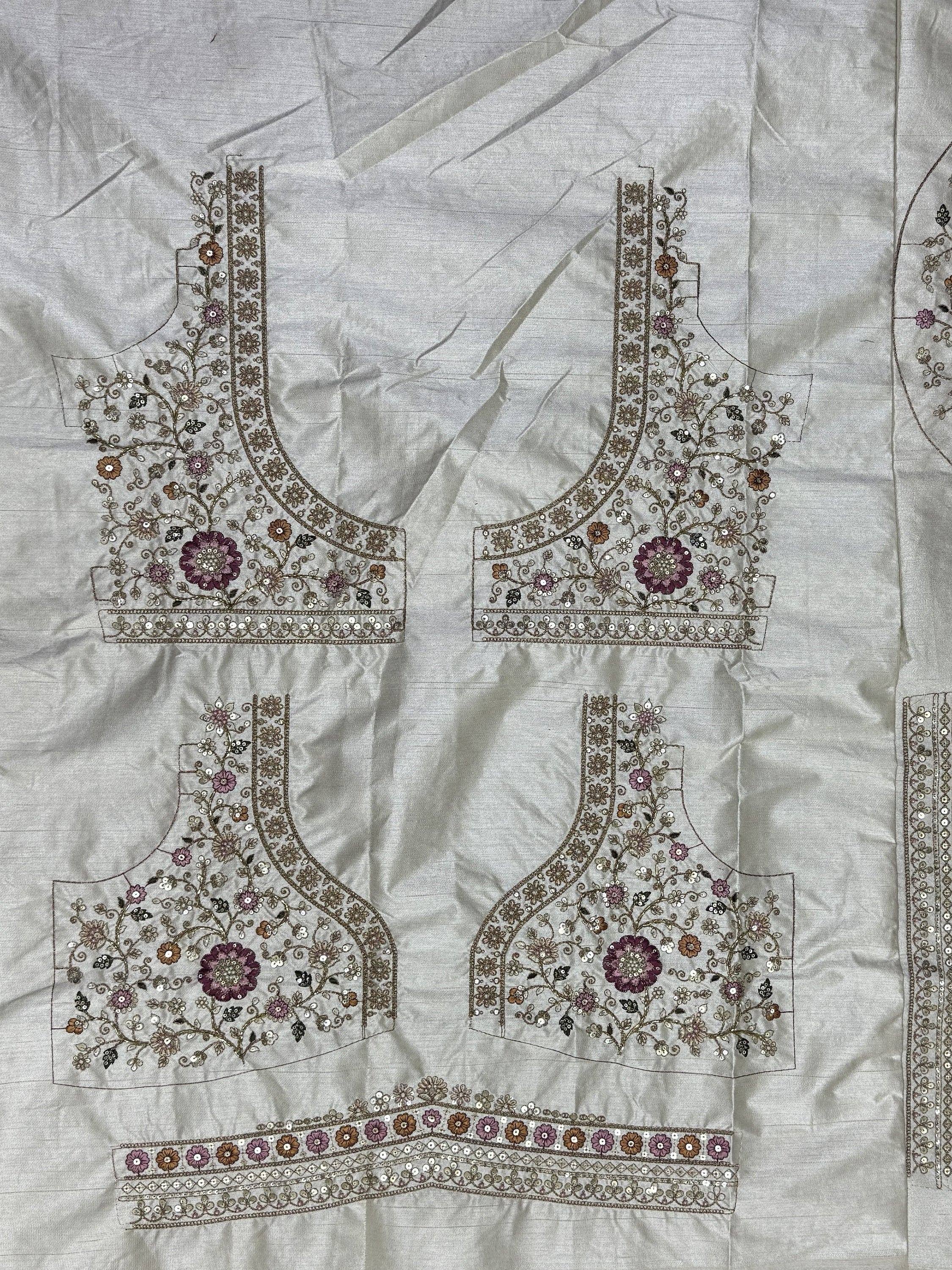 Silver ethnic blouse pieces with floral embroidery and sequins for designer lehenga choli