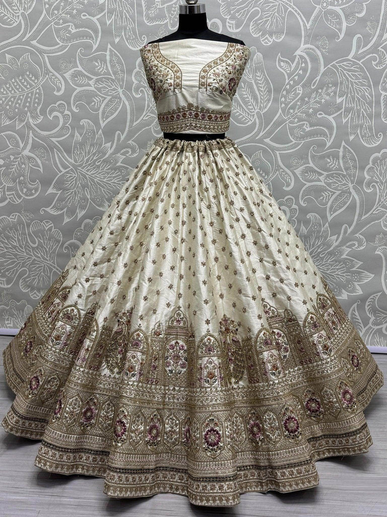 Marvelous Off - White Silk Bridal Lehenga Choli With Double Dupatta - Ethnic Plus In