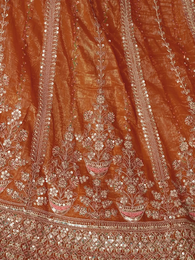 Marvelous Orange Sequins Silk Traditional Lehenga Choli With Dupatta - Ethnic Plus In