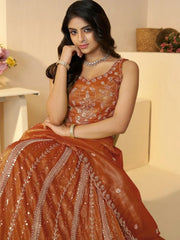 Marvelous Orange Sequins Silk Traditional Lehenga Choli With Dupatta - Ethnic Plus In