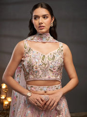 Marvelous Peach Sequins Chiffon Bridesmaid Lehenga Choli With Dupatta - Ethnic Plus In