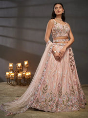 Marvelous Peach Sequins Chiffon Bridesmaid Lehenga Choli With Dupatta - Ethnic Plus In
