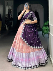 Marvelous Peach Zari Weaving Silk Festive Wear Half Saree Lehenga - Ethnic Plus In