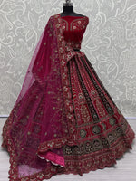 Marvelous Pink Embroidered Velvet Bridal Lehenga Choli With Double Dupatta