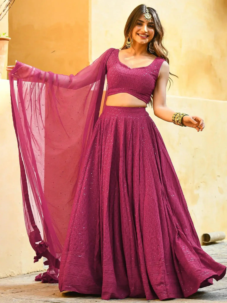 Marvelous Pink Sequins Event Wear Lehenga Choli With Net Dupatta - Ethnic Plus In