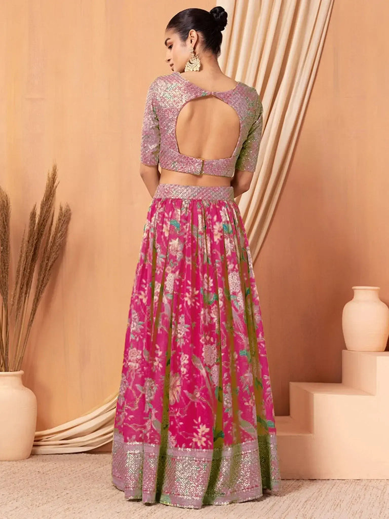 Marvelous Pink Sequins Organza Engagement Wear Lehenga Choli - Ethnic Plus In