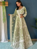 Marvelous Pista Green Pearl Work Net Engagement Wear Lehenga Choli - Ethnic Plus In