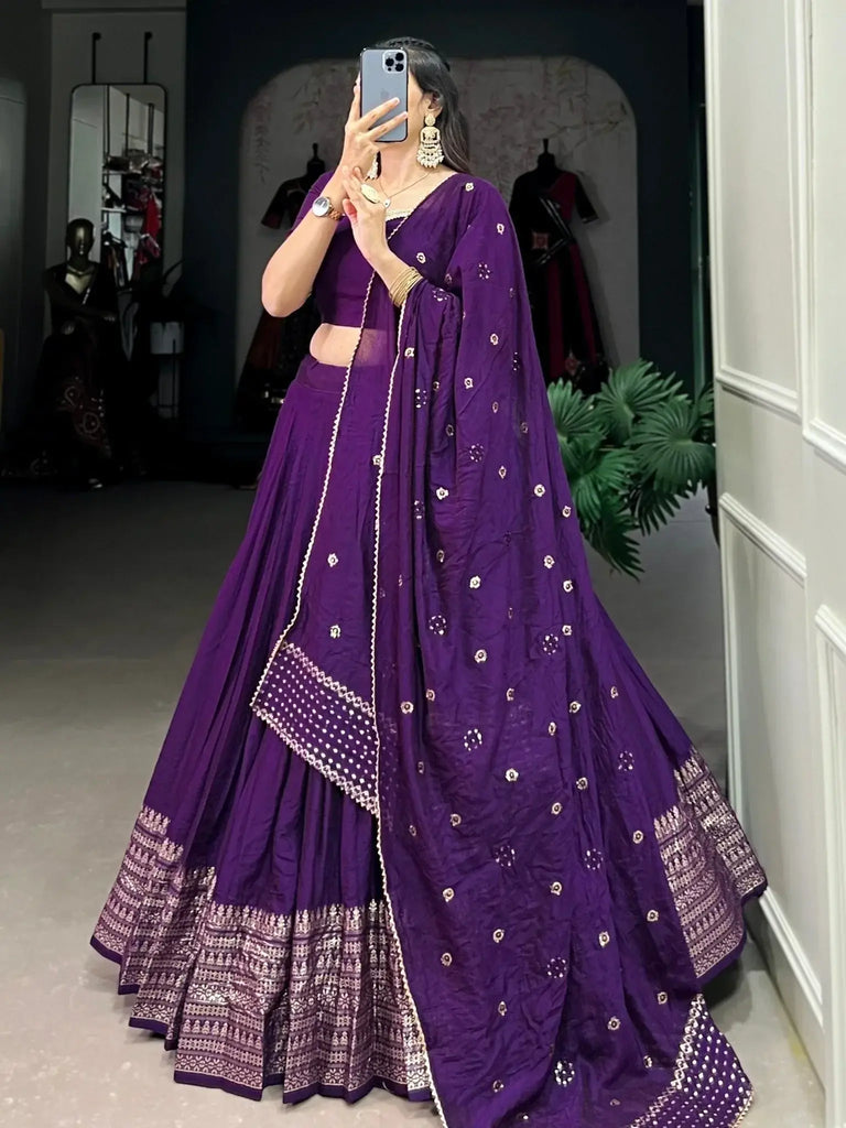 Marvelous Purple Zari Weaving Chanderi Silk Wedding Wear Lehenga Choli - Ethnic Plus In