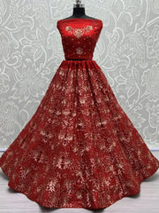 Marvelous Red Sequins Net Bridal Lehenga Choli With Dupatta - Ethnic Plus In