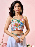 Marvelous White Crepe Floral Printed Crop Top Palazzo With Shrug - Ethnic Plus In