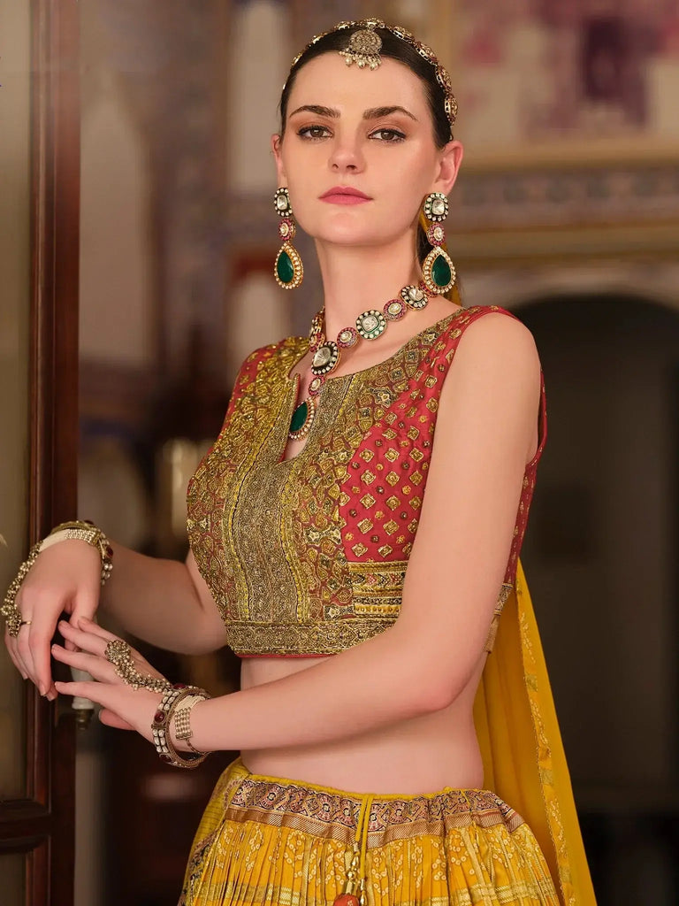 Marvelous Yellow Foil Work Silk Haldi Wear Lehenga Choli With Dupatta - Ethnic Plus In