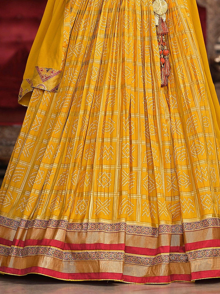 Marvelous Yellow Foil Work Silk Haldi Wear Lehenga Choli With Dupatta - Ethnic Plus In