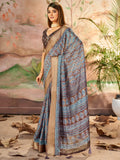 Marvelous Brown Printed Dola Silk Office Wear Saree With Blouse