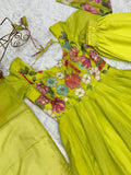 Marvelous Green Floral Printed Organza Festival Wear Anarkali Suit