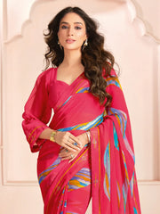 Marvelous Pink Digital Printed Georgette Party Wear Saree With Blouse