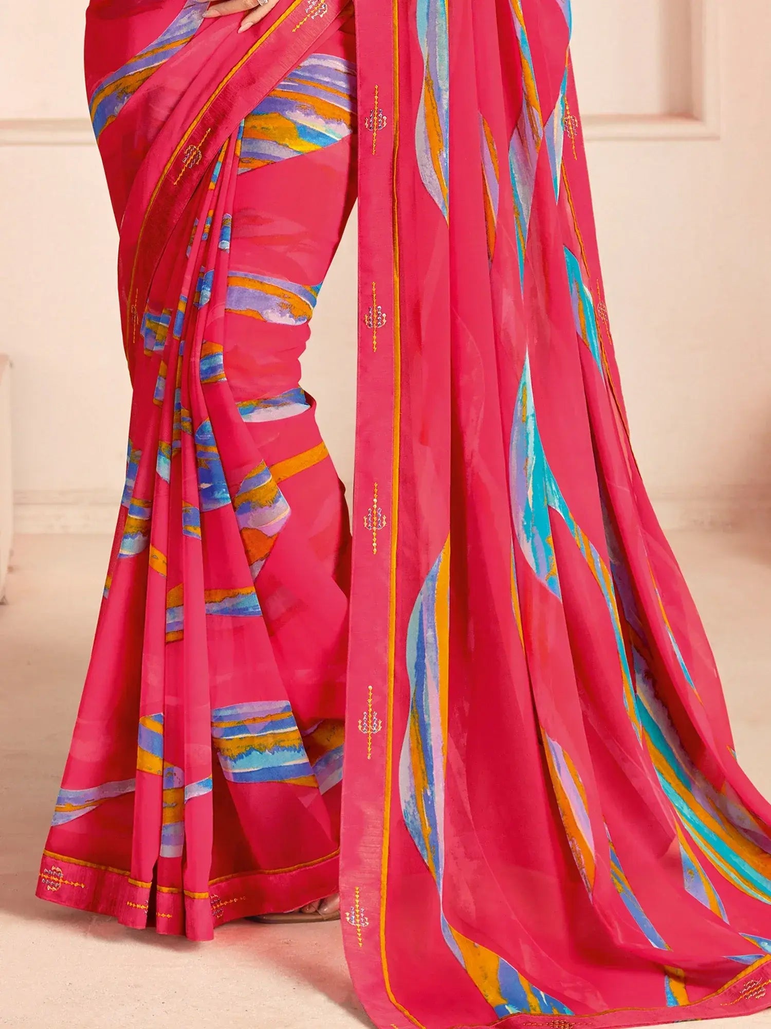 Marvelous Pink Digital Printed Georgette Party Wear Saree With Blouse