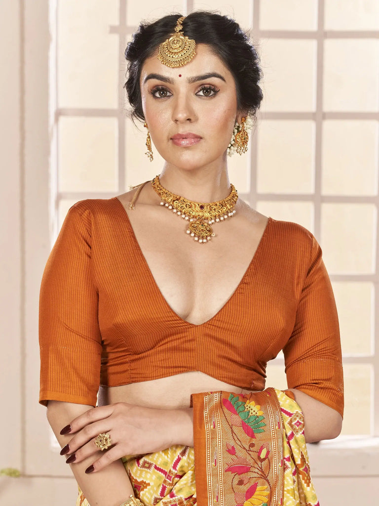 Marvelous Yellow Ikkat Printed Cotton Festival Wear Saree With Blouse