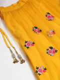 Yellow & Pink Embroidered Semi-Stitched Myntra Lehenga & Unstitched Blouse with Dupatta