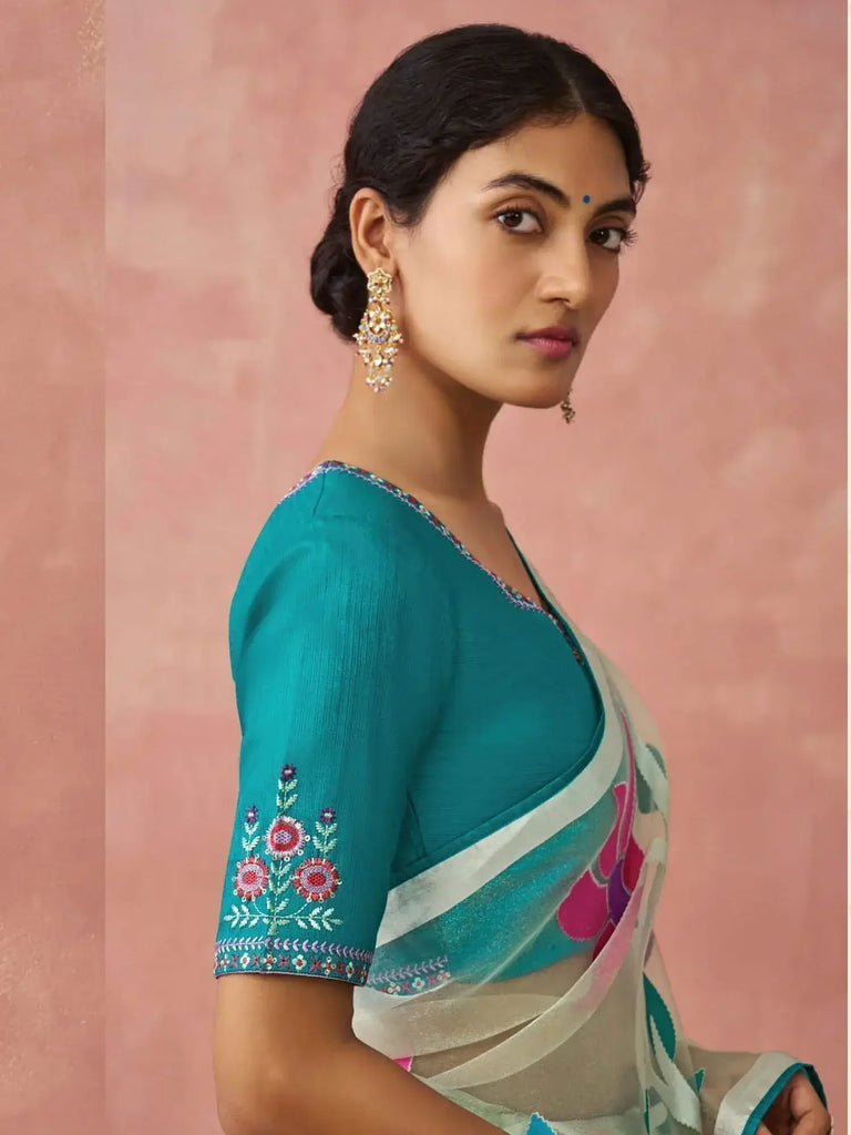 Lovable Sky Blue Brasso Organza Festival Wear Saree