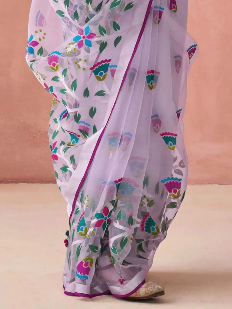 Gorgeous Lavender Brasso Organza Festival Wear Saree