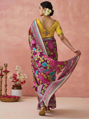 Stunning Pink Brasso Organza Festival Wear Saree With Yellow Blouse