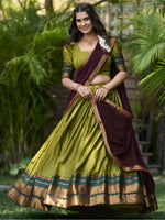 Mesmerizing Green Cotton Traditional Wear Half Saree Lehenga
