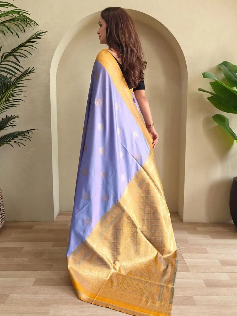 Mesmerizing Lavender Silk Zari Weaving Saree With Blouse - Ethnic Plus In