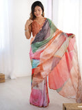 Mesmerizing Multi Color Chinon Printed Saree With Blouse - Ethnic Plus In