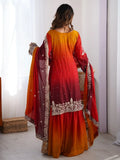 Mesmerizing Orange Chinon Thread Sequins Wedding Wear Sharara Suit - Ethnic Plus In