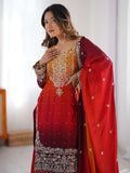 Mesmerizing Orange Chinon Thread Sequins Wedding Wear Sharara Suit - Ethnic Plus In