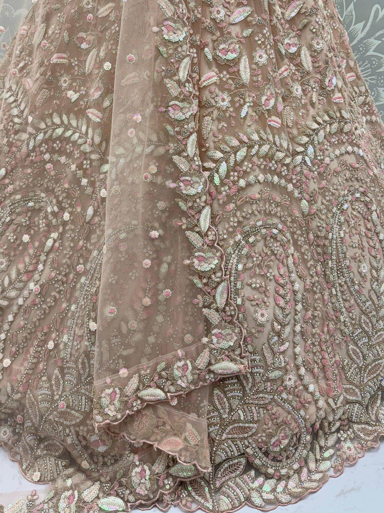 Mesmerizing Peach Sequins Wedding Wear Lehenga Choli - Ethnic Plus In
