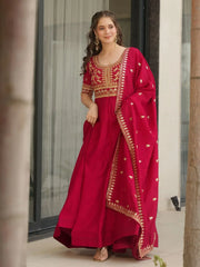 Mesmerizing Pink Silk Embroidered Party Wear Gown With Dupatta - Ethnic Plus In