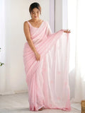 Mesmerizing Pink Thread Work Event Wear Saree With Blouse - Ethnic Plus In
