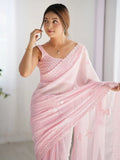 Mesmerizing Pink Thread Work Event Wear Saree With Blouse - Ethnic Plus In