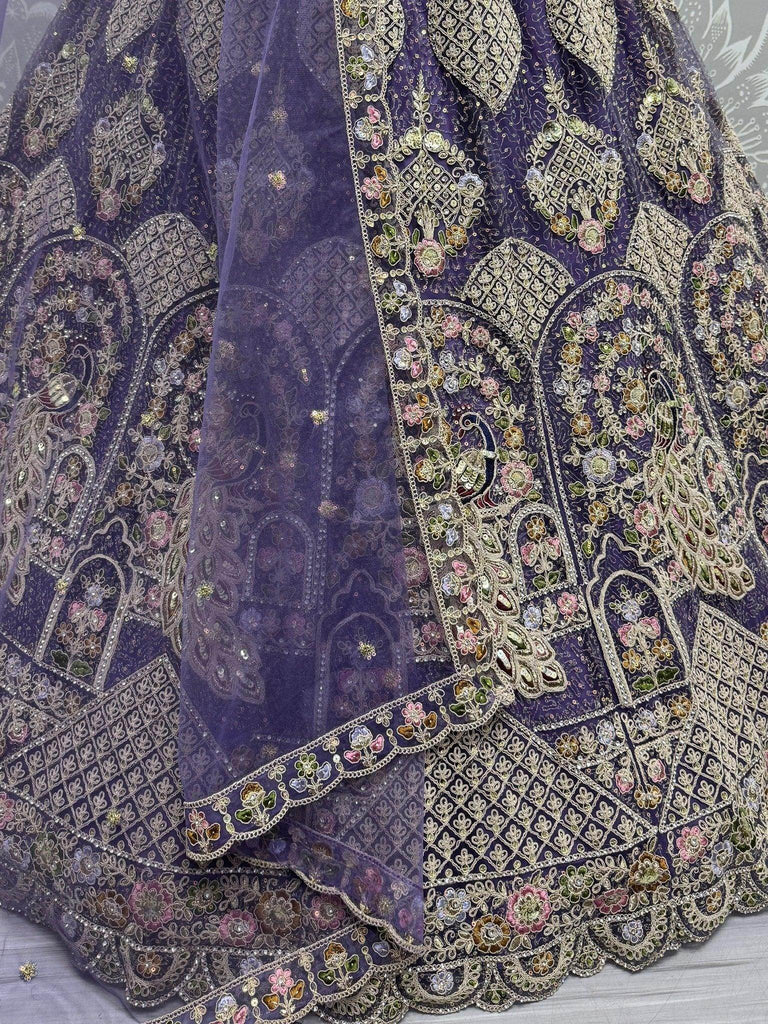 Mesmerizing Purple Net Sequins Bridesmaids Lehenga Choli With Dupatta - Ethnic Plus In
