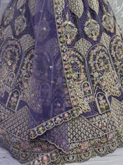 Mesmerizing Purple Net Sequins Bridesmaids Lehenga Choli With Dupatta - Ethnic Plus In