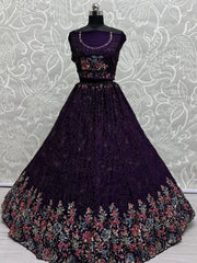 Mesmerizing Purple Sequins Chinon Sangeet Wear Lehenga Choli - Ethnic Plus In