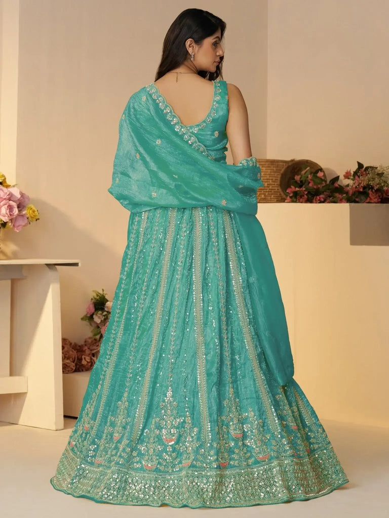 Mesmerizing Sky - Blue Zari Work Silk Designer Lehenga Choli With Dupatta - Ethnic Plus In