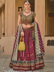 Mesmerizing Wine Foil Printed Silk Traditional Lehenga Choli With Dupatta - Ethnic Plus In