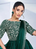 Incredible Green Lace Work Chiffon Designer Saree With Blouse