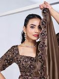 Wonderful Brown Lace Work Satin Festival Wear Saree With Blouse