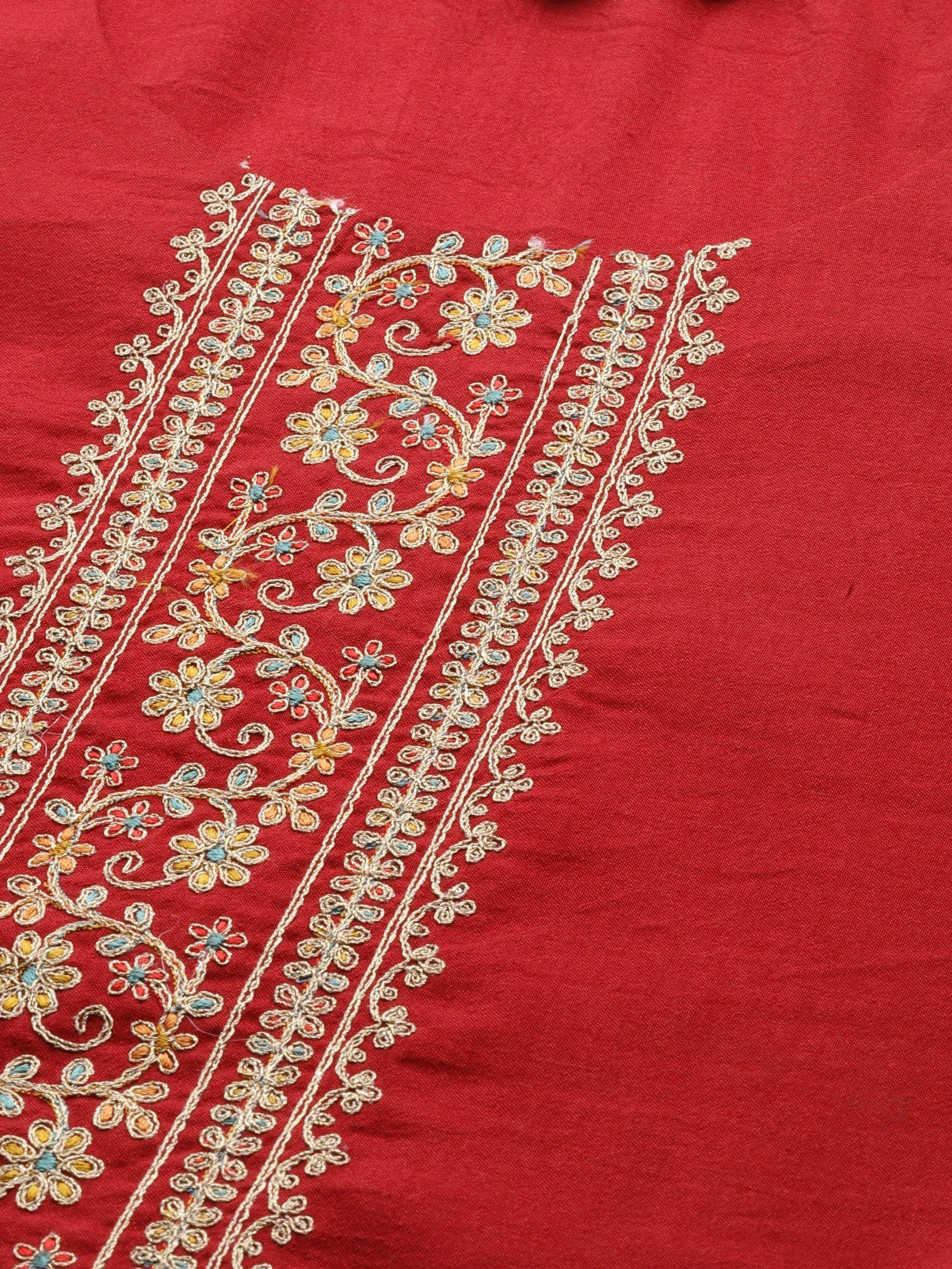 Red ethnic wear with floral embroidery, perfect for Indian designer lehenga choli or salwar kameez