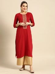 Fascinating Maroon Embroidered Chinon Festival Wear Kurti