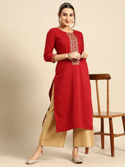 Fascinating Maroon Embroidered Chinon Festival Wear Kurti