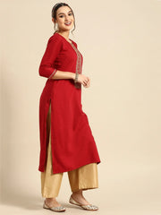Fascinating Maroon Embroidered Chinon Festival Wear Kurti