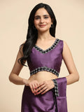 Fascinating Purple Lace Work Satin Pre-Stitched Saree With Blouse