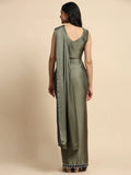 Mesmerizing Olive Green Lace Work Satin Ready To Wear Saree