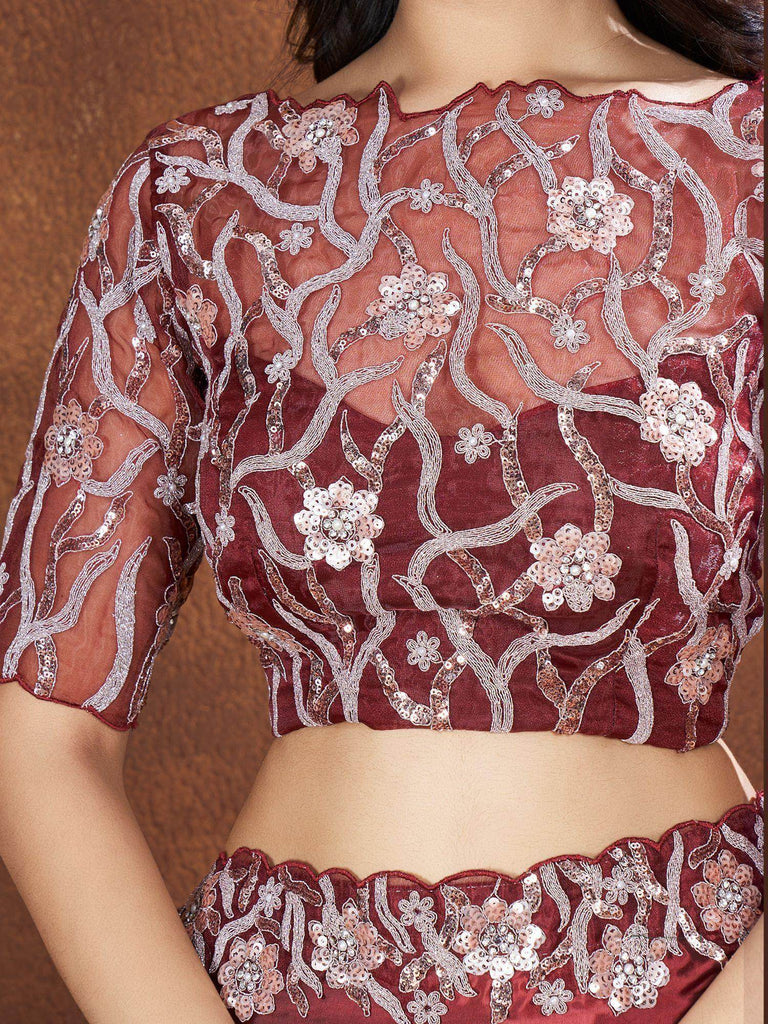 Amazing Maroon Heavy Border Work Silk Wedding Saree With Blouse