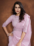 Marvelous Lilac Silk Reception Wear Pleated Saree With Blouse